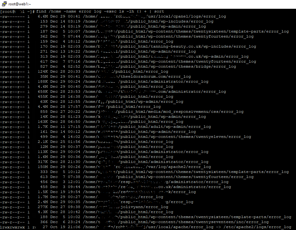 Find all error_logs on a server